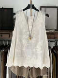 Women's Vintage Lace Sleeveless Cotton Linen Vest Top