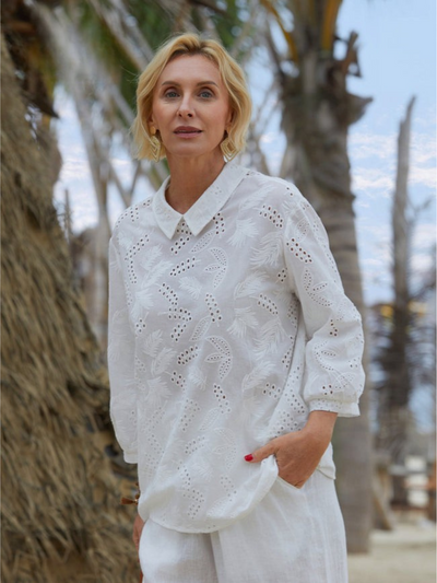 Cotton™ | 100% Women's  Embroidery Peter Pan Style Shirt