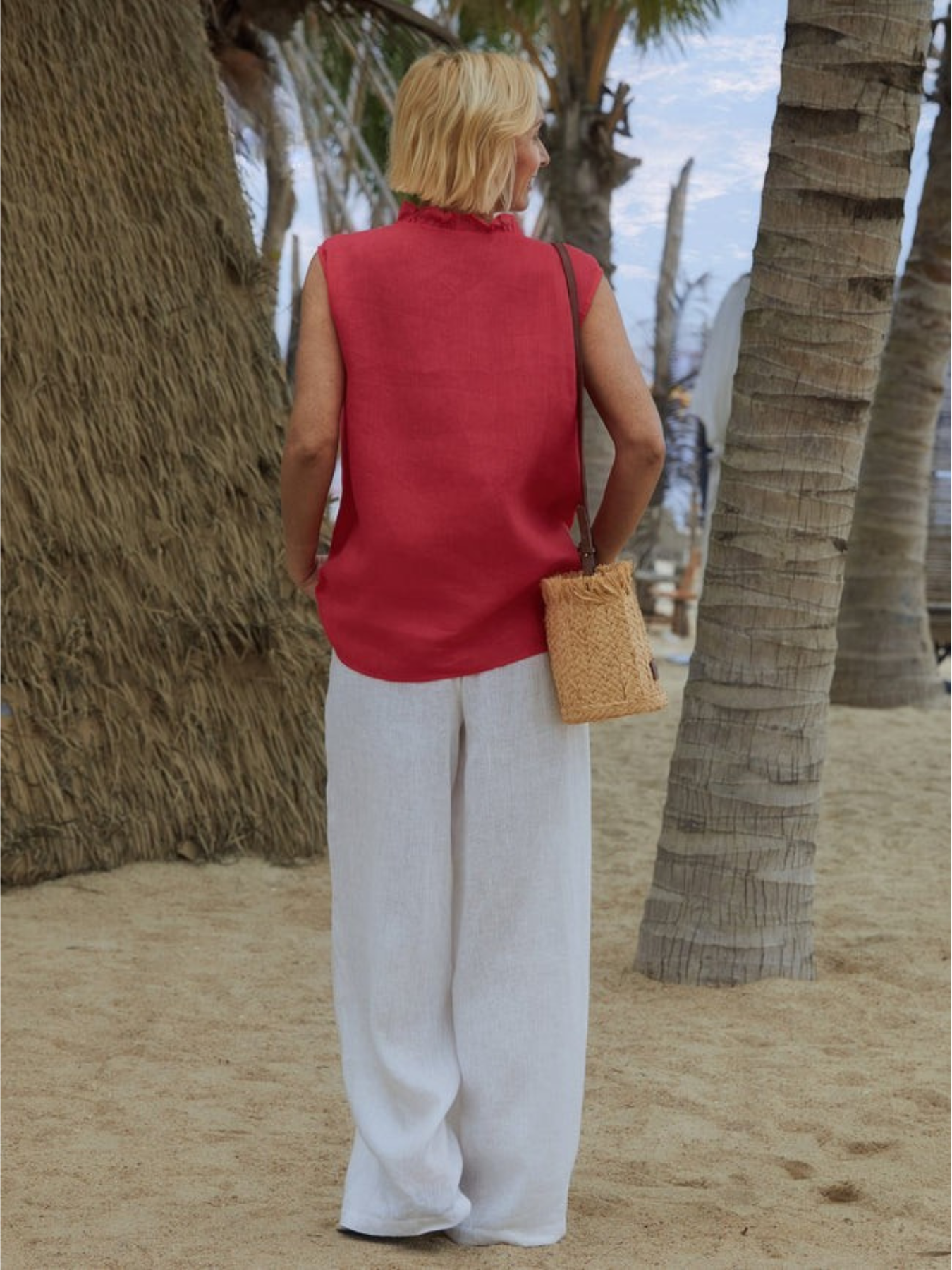 Women's™ | 100% Linen Casual Sleeveless Linen Ruffle Shirt