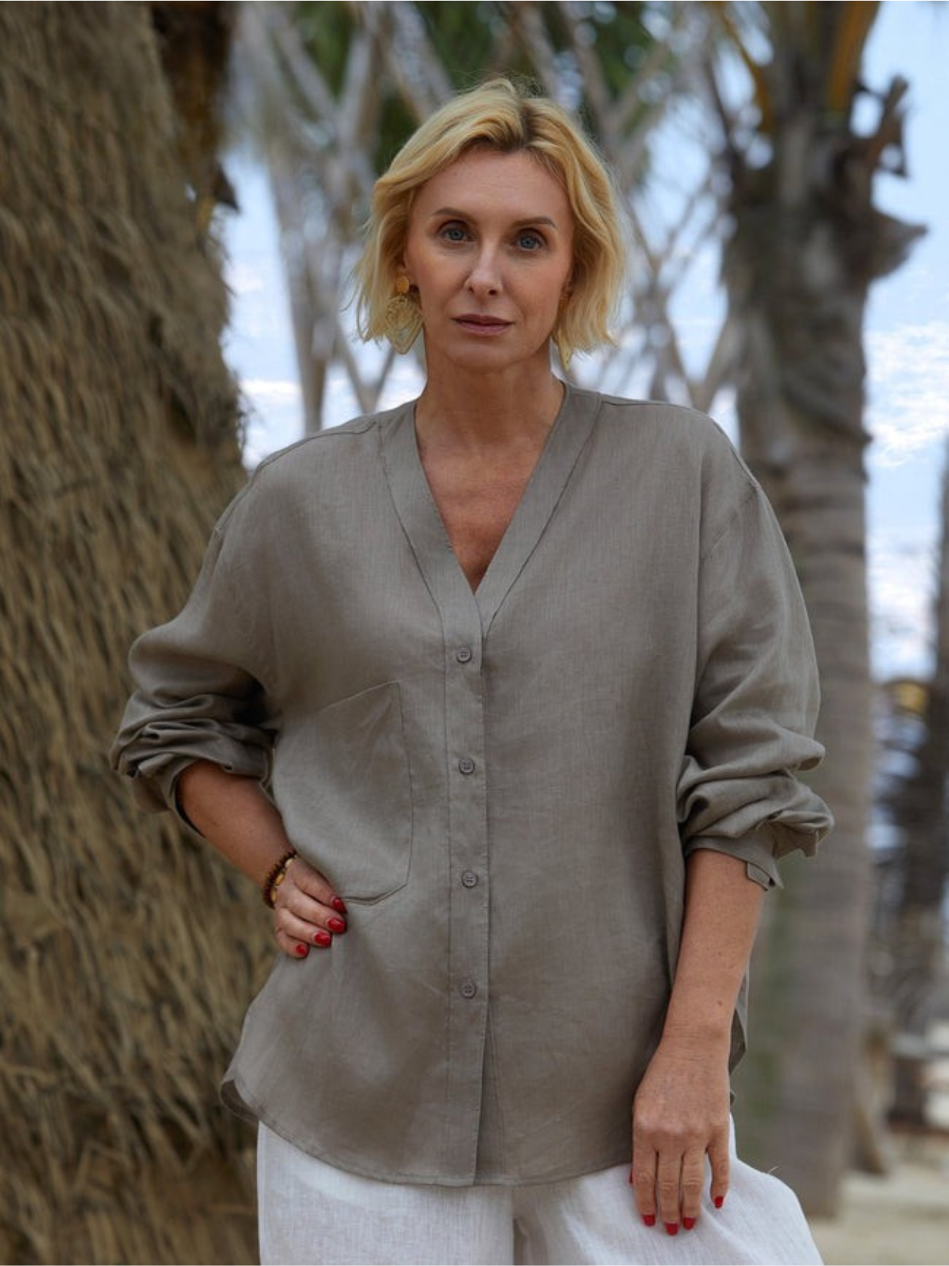 Linen™ |  Women's 100% V-Neck Shirt Blouse
