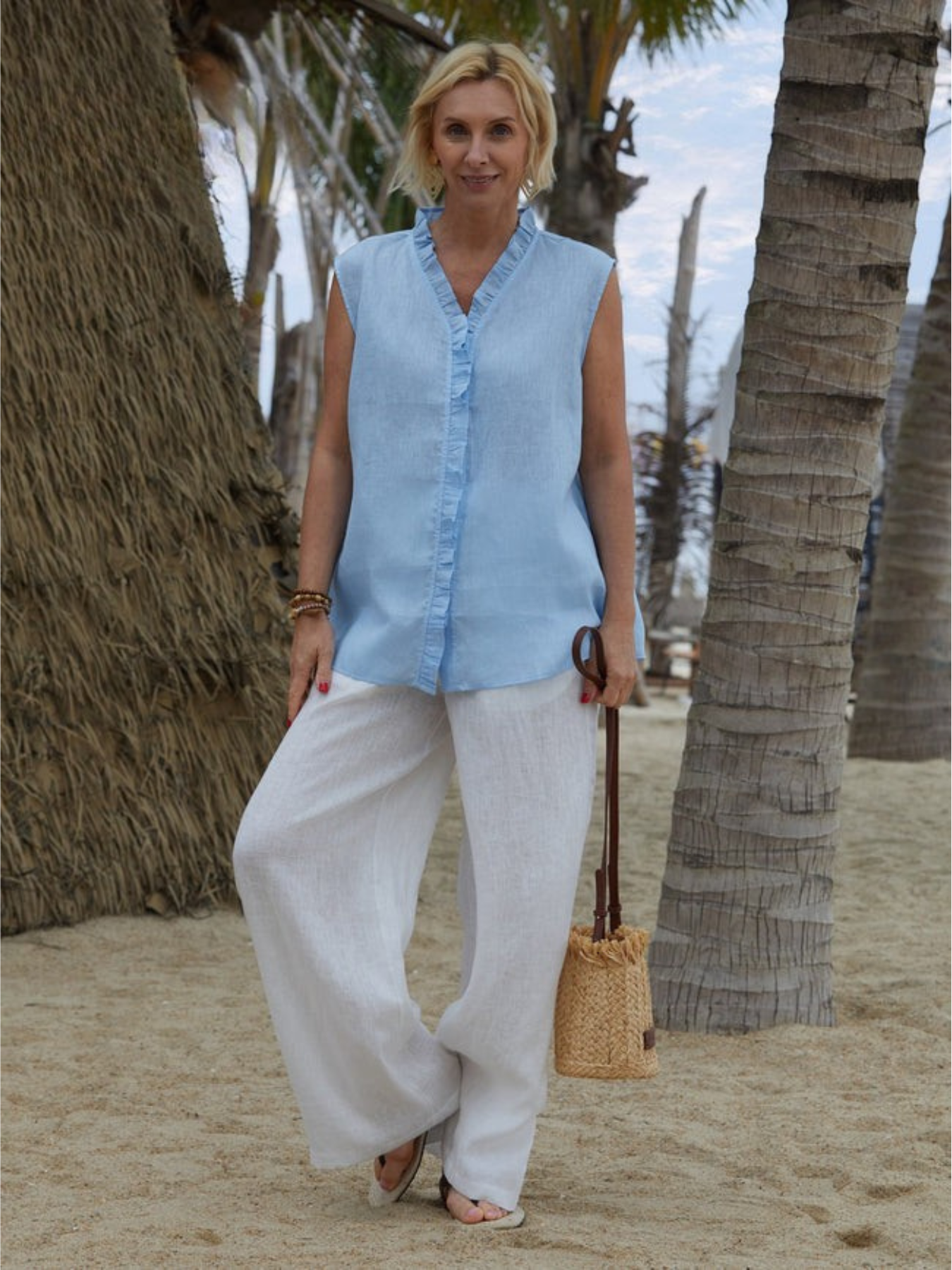 Women's™ | 100% Linen Casual Sleeveless Linen Ruffle Shirt