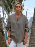 Women's 100% Linen V-Neck Shirt Blouse – Breathable