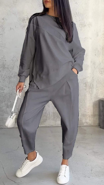Imogen™ | Casual round Neck Long Sleeve with Pants Set