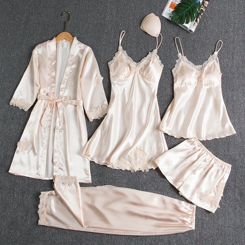 Kiara | 5-Piece Ice Silk Sleepwear Set