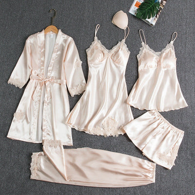 Kiara | 5-Piece Ice Silk Sleepwear Set