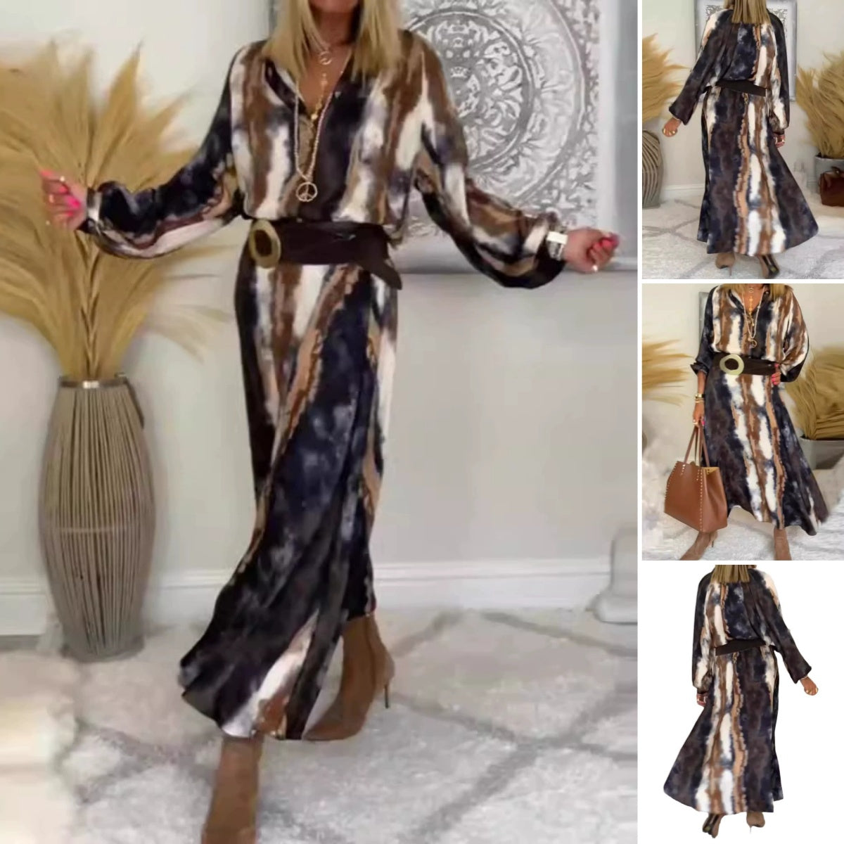 Rhea | Elegant Tie-Dye Print Maxi Dress