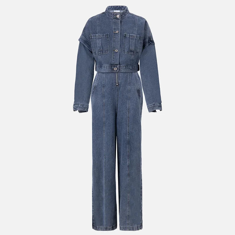 Belinda™ | Chic Denim Zipper Jumpsuit with Matching Jacket Set