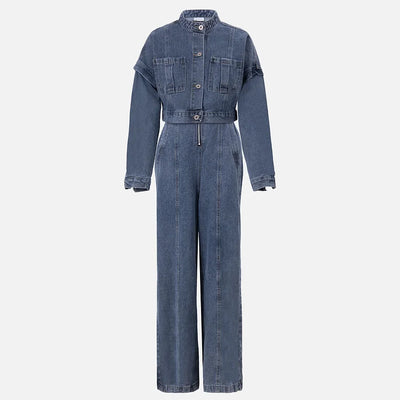 Belinda™ | Chic Denim Zipper Jumpsuit with Matching Jacket Set