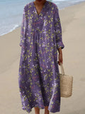 Women's Boho Floral Print Dress – Long Sleeve Art Design