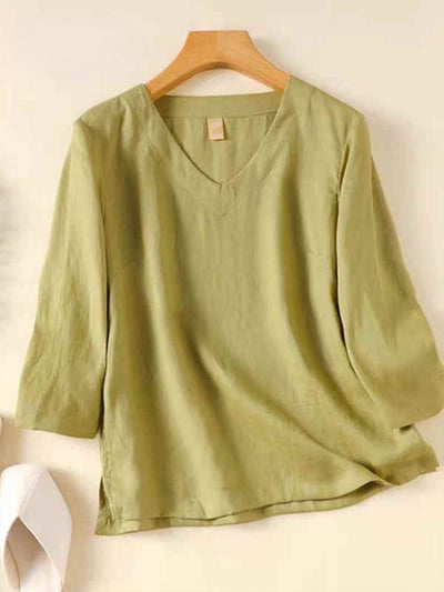 Matilda™ | Women's V Neck Cotton and Linen Shirt