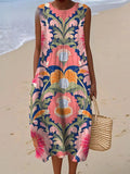 Women's Vintage Flower Print Cotton Wrap Dress – Sleeveless