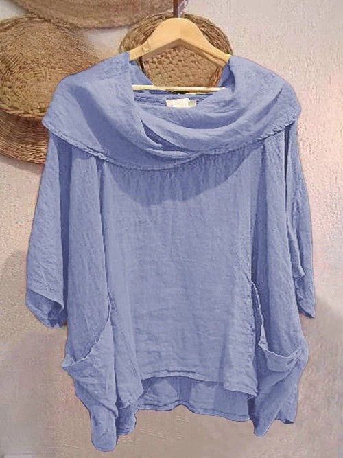 Blaine™ | Solid Color Draped Neck 3/4 Sleeve Comfortable Casual Linen Pocket Top