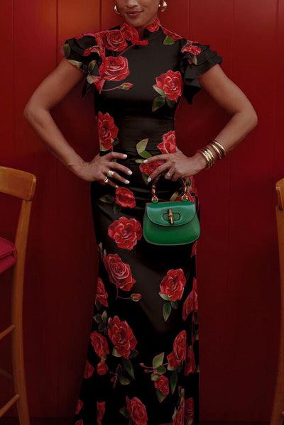 Kaylee™  | Elegant Rose Floral Print Long Dress