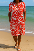 Women's Printed V-Neck Summer Shirt Dress – Aubrey