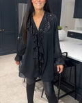 Women's Ruffled Blouse V-Neck – Elegant Style Polyester