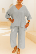 Women's V Neck Half Sleeve Top and Pants Set – Casual
