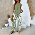 Women's Sleeveless Floral Top & Pants Set – Square Neck