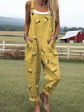 Women's Flying Bees Embroidery Wide Leg Jumpsuit – Cotton