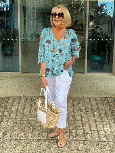 Claire™ | Floral Button-Up Blouse