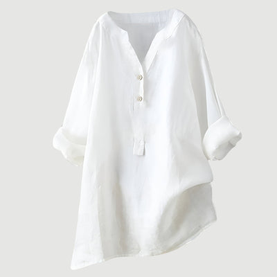 Darlene™ | Cotton Linen V-Neck Long Sleeve Blouse