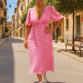 Women's V-Neck Summer Maxi Dress – Striped Bohemian