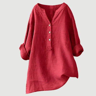 Darlene™ | Cotton Linen V-Neck Long Sleeve Blouse