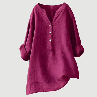 Darlene™ | Cotton Linen V-Neck Long Sleeve Blouse