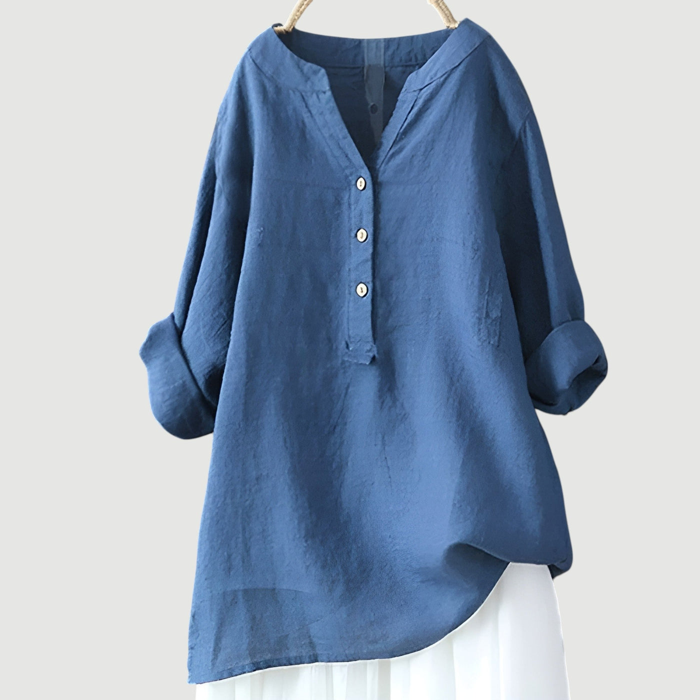 Darlene™ | Cotton Linen V-Neck Long Sleeve Blouse