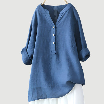 Darlene™ | Cotton Linen V-Neck Long Sleeve Blouse