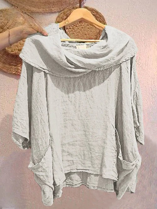 Blaine™ | Solid Color Draped Neck 3/4 Sleeve Comfortable Casual Linen Pocket Top