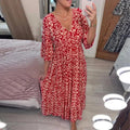 Women's Printed Dress – V-Neck Wide Sleeves Summer