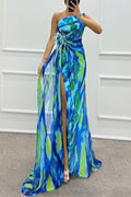 Women's Off-Shoulder Watercolor Maxi Dress – Floral
