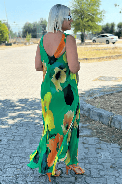 Kara | Floral silk chiffon maxi dress with U-neckline
