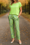 Women's Printed Wide-Leg Pants Set – Short Sleeve Top