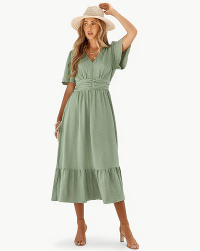 Clara | V-neck Maxi Dress with Short Sleeves – Light and Stylish
