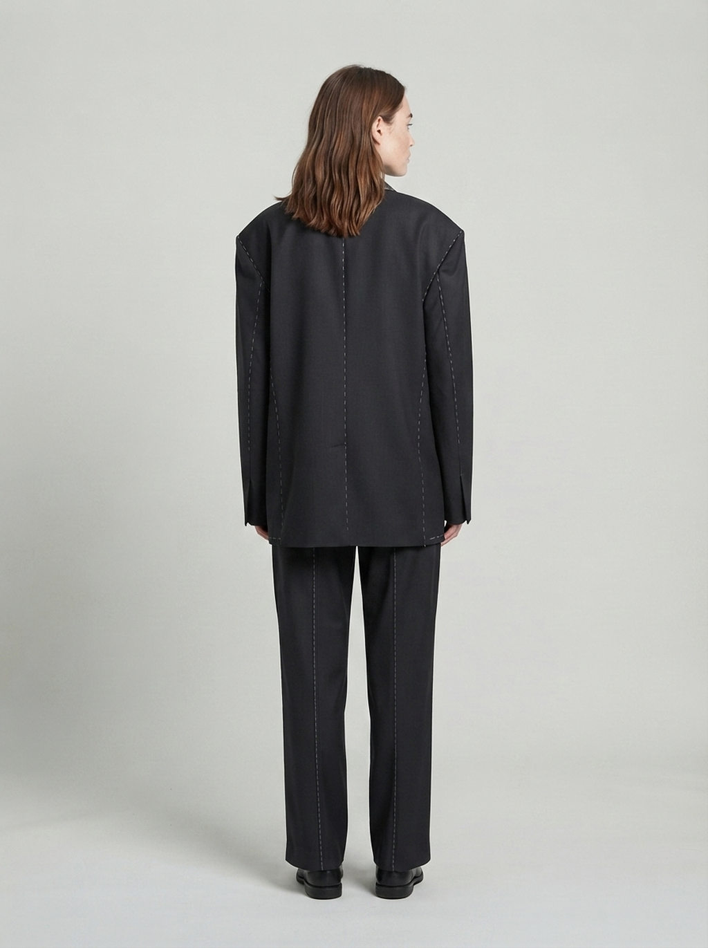 Double-Breasted Blazer and Straight Trouser Set - back view