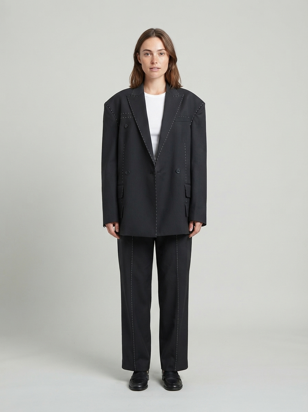 Double-Breasted Blazer and Straight Trouser Set - front view