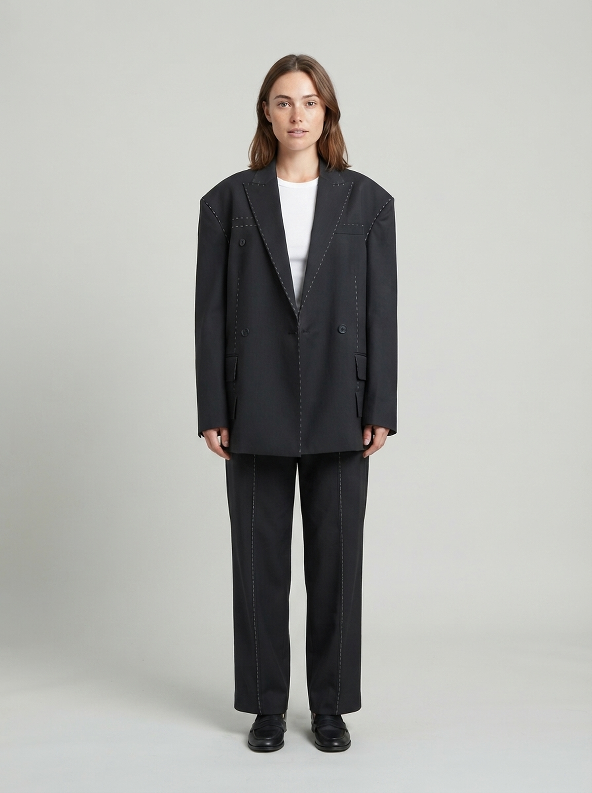 Double-Breasted Blazer and Straight Trouser Set - front view