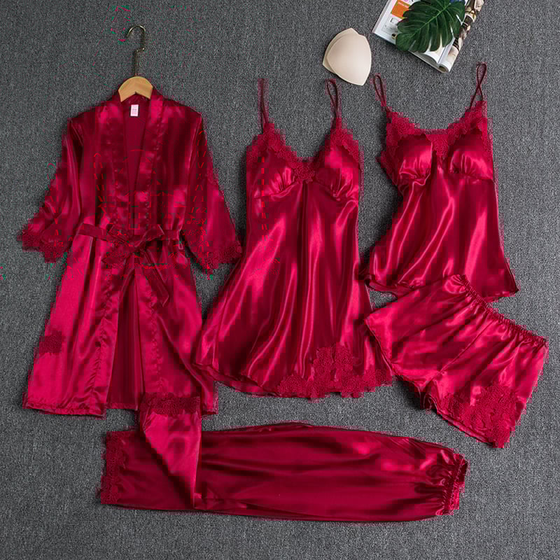 Kiara | 5-Piece Ice Silk Sleepwear Set