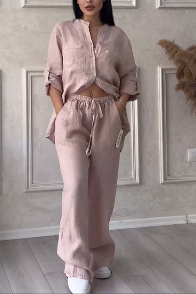 Violeta™ | Long Sleeve Loose Blouse with Wide Leg Pants Set