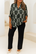 Women's Geometric Print V-Neck Blouse – Long Sleeve