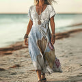 Women's Boho Print Summer Dress – Maxi V-Neck