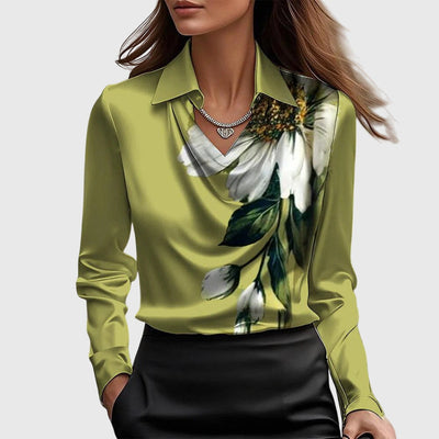 Evie™ | Autumn Satin Vintage Long Sleeve Blouse
