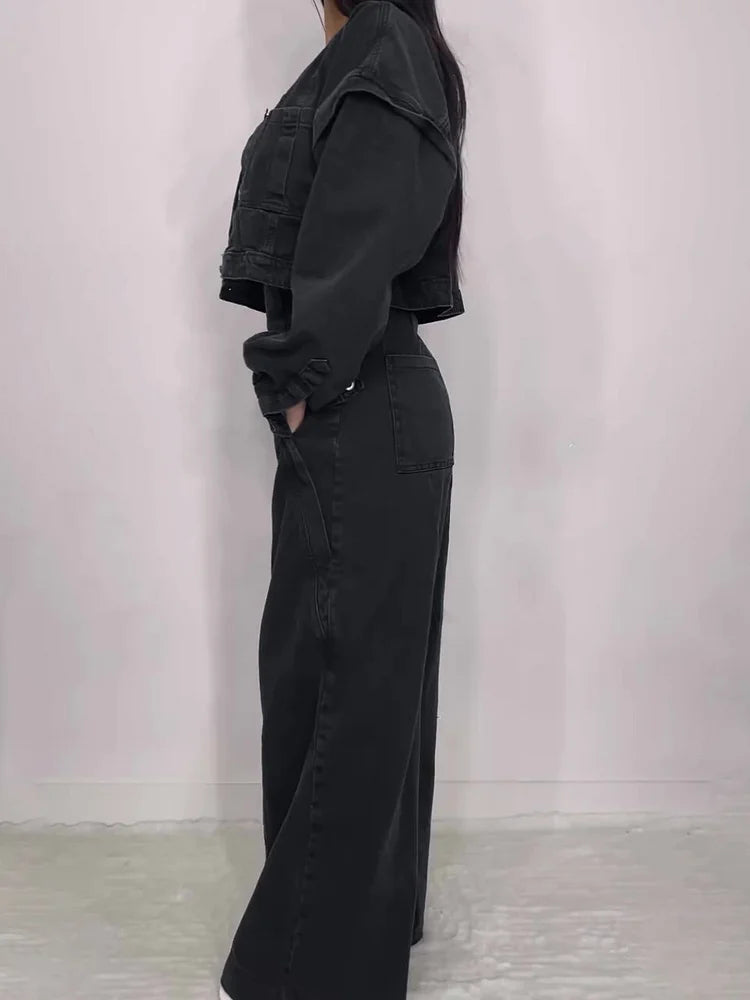 Belinda™ | Chic Denim Zipper Jumpsuit with Matching Jacket Set