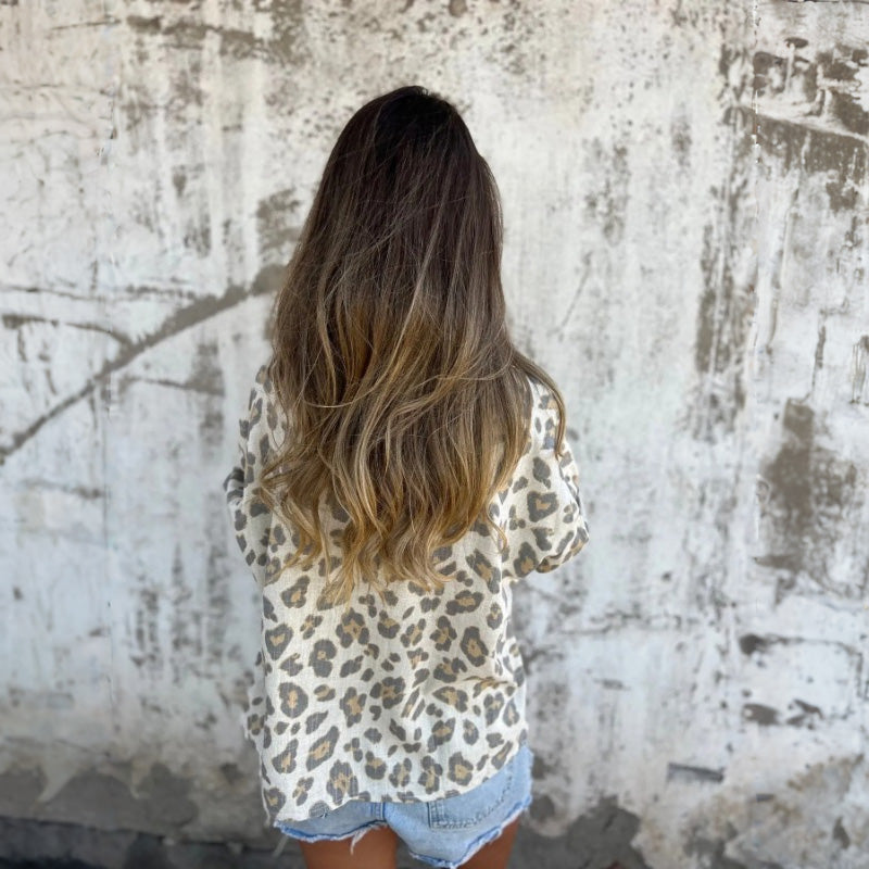 Olive | Vintage-Style Printed Long Sleeve Shirt