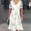 Women's Floral Graphic Midi Dress – Boho Lace Detail