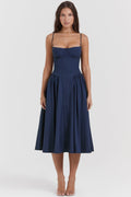 Women's Corset Midi Dress – Boned Bodice Cotton Blend