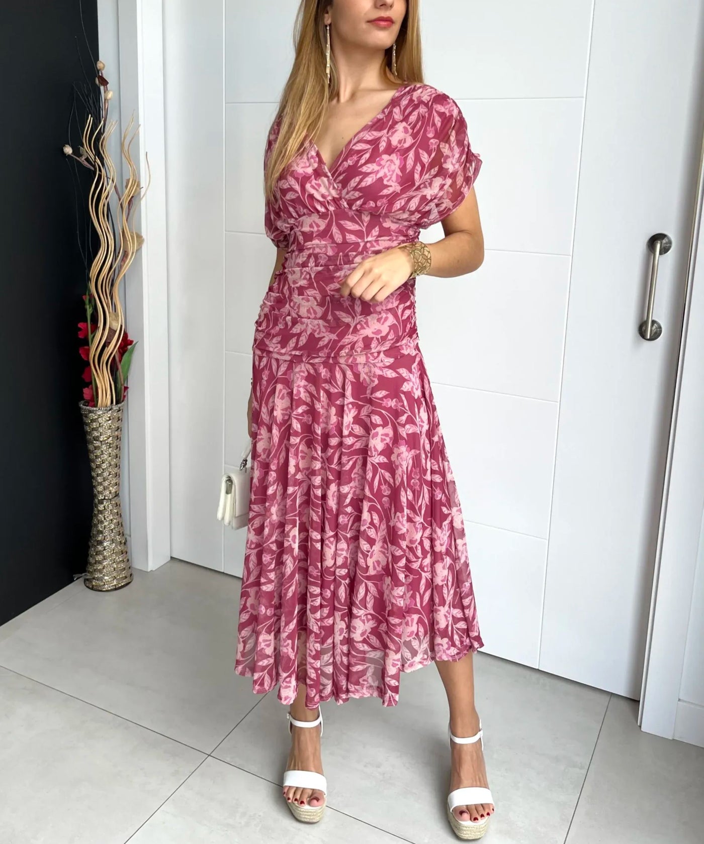 Christi™ | Off-Shoulder V-Neck Printed Dress