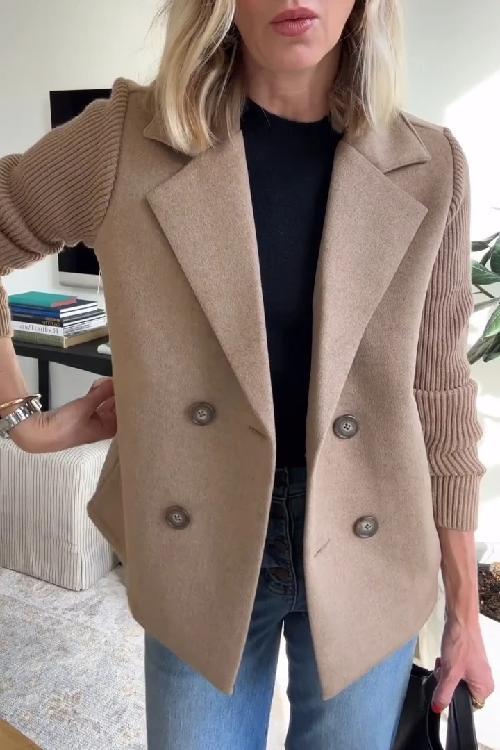 Jocelyn - Button Patchwork Sleeve Casual Coat