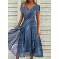 Women's V-Neck Midi Dress – Patchwork Design